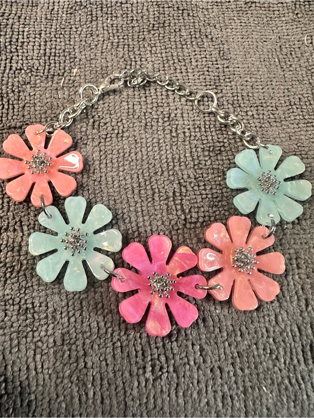 Colorful Floral Statement bracelet- Pink & Mint